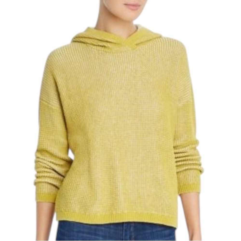 Eileen Fisher Textured Knot Hoodie Organic Cotton and Silk Women’s PL Chartreuse